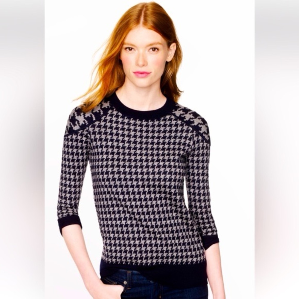 J. Crew Tippi Merino Sweater in Blue/Grey Houndstooth, Size M